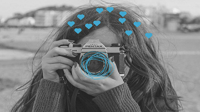 black and white picture, girl camera, photography, photographer, doodles on photos, LightX App, doodle app