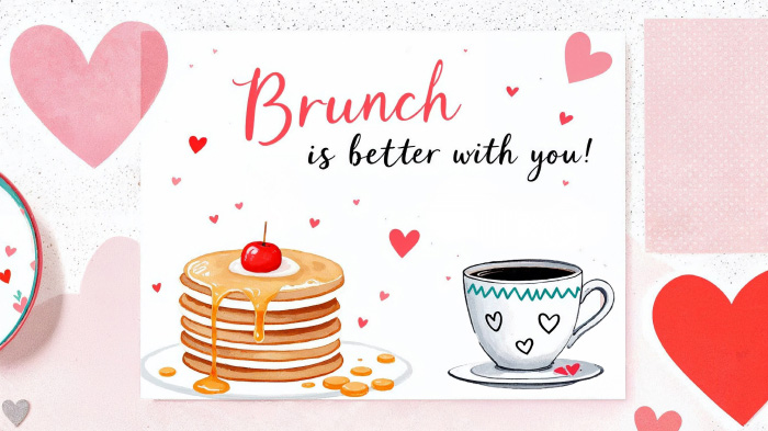  A fun, food-themed card with pancakes, coffee, or eggs, paired with the phrase “Brunch is better with you!” for your brunch-loving bestie.