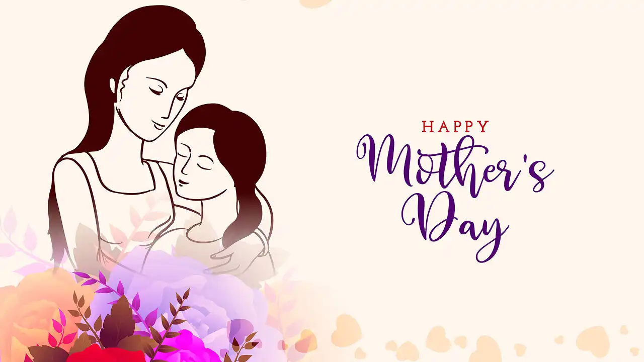 Mother’s Day banner with a soft pastel background, flowers, and a heartfelt message celebrating moms.