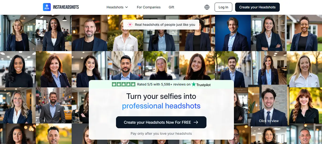 Homepage screenshot of Instaheadshots