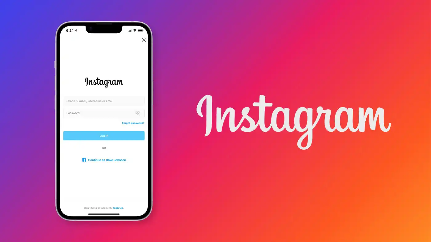A screenshot of Instagram’s login screen, along with Instagram’s textual logo next to it.
