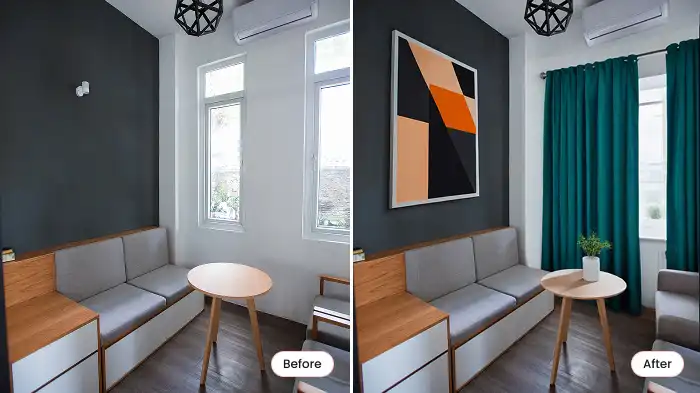 virtual painting added to a wall using AI to improve the interior aesthetic of a home without physical staging