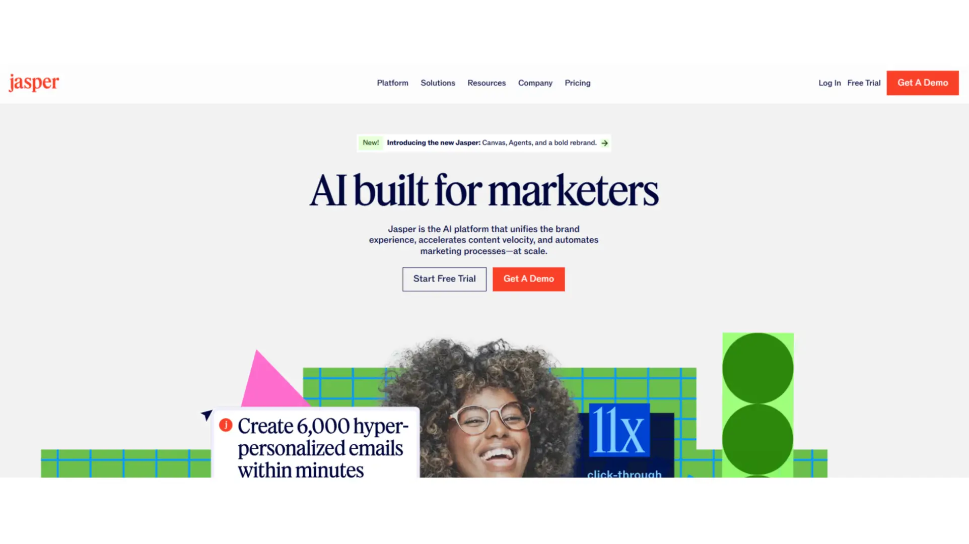 A screenshot of the homepage of Jasper.