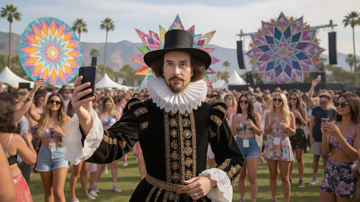Shakespeare taking selfies at Coachella