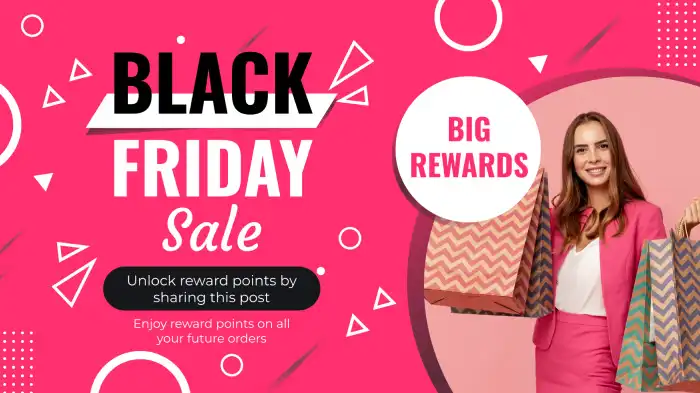 An image promoting special Black Friday reward points for social shares.