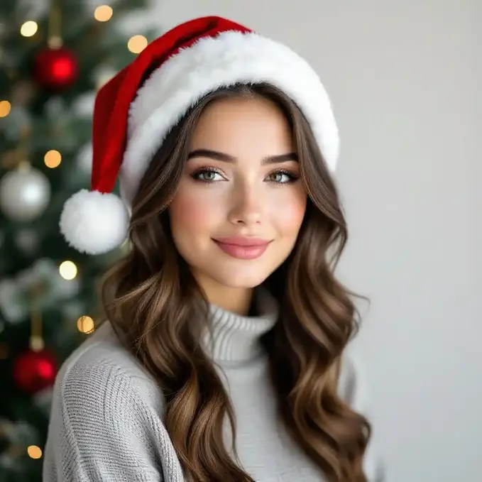 Minimal Christmas headshot with neutral background and soft lighting