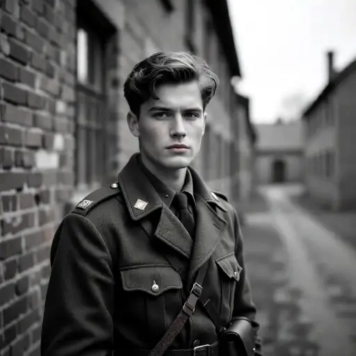 WWII-era outdoor portrait in period-accurate uniform