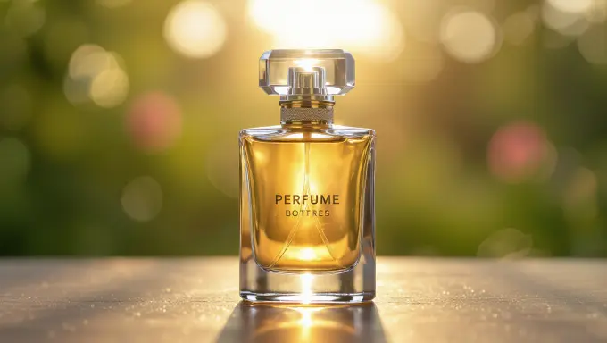 Perfume bottle outdoors in bright natural sunlight.