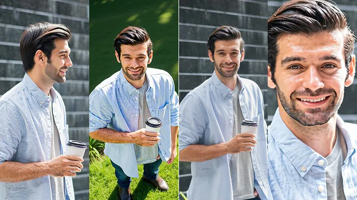 Examples of photos taken from different camera angles for comparison.