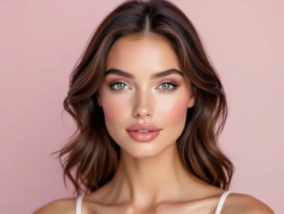 Soft beauty portrait of a woman with pastel background and natural skin