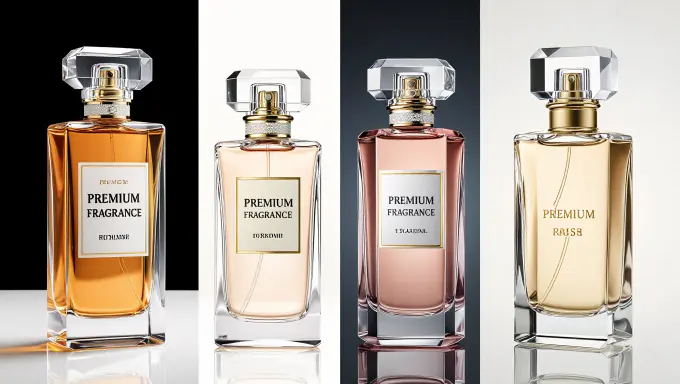 four different shapes of perfume bottles in a collage.