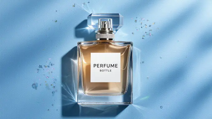 Perfume bottle on a plain background for an online store.