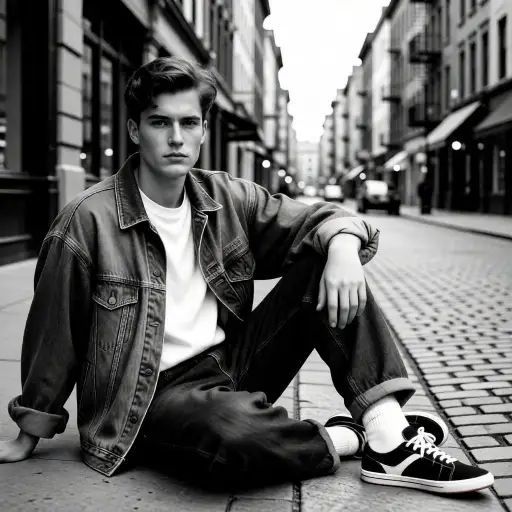 1990s casual urban portrait in authentic 90s fashion.