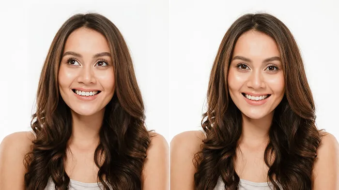 Portrait showing naturally opened eyes with realistic lighting and skin texture.