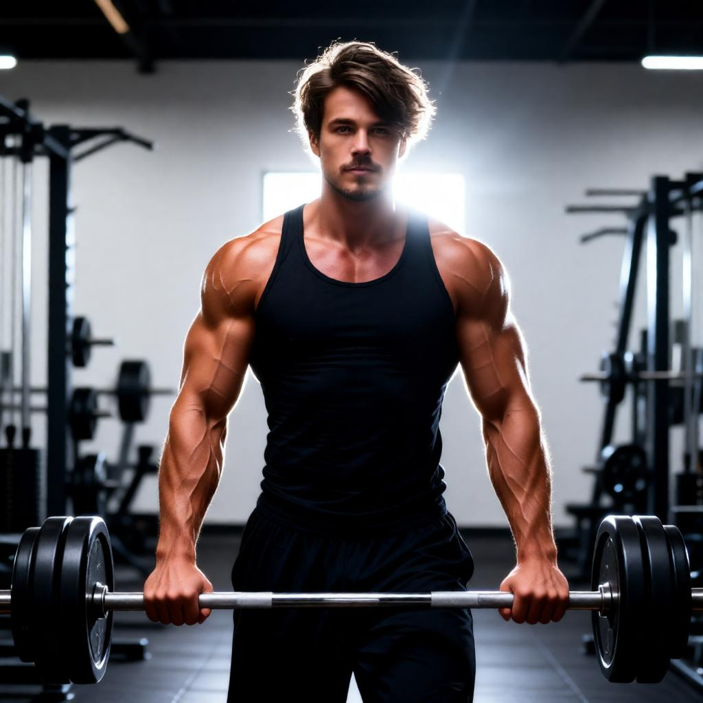 Backlit athlete silhouette lifting weights.