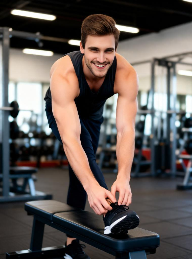 Athlete stretching during warm-up in the gym.