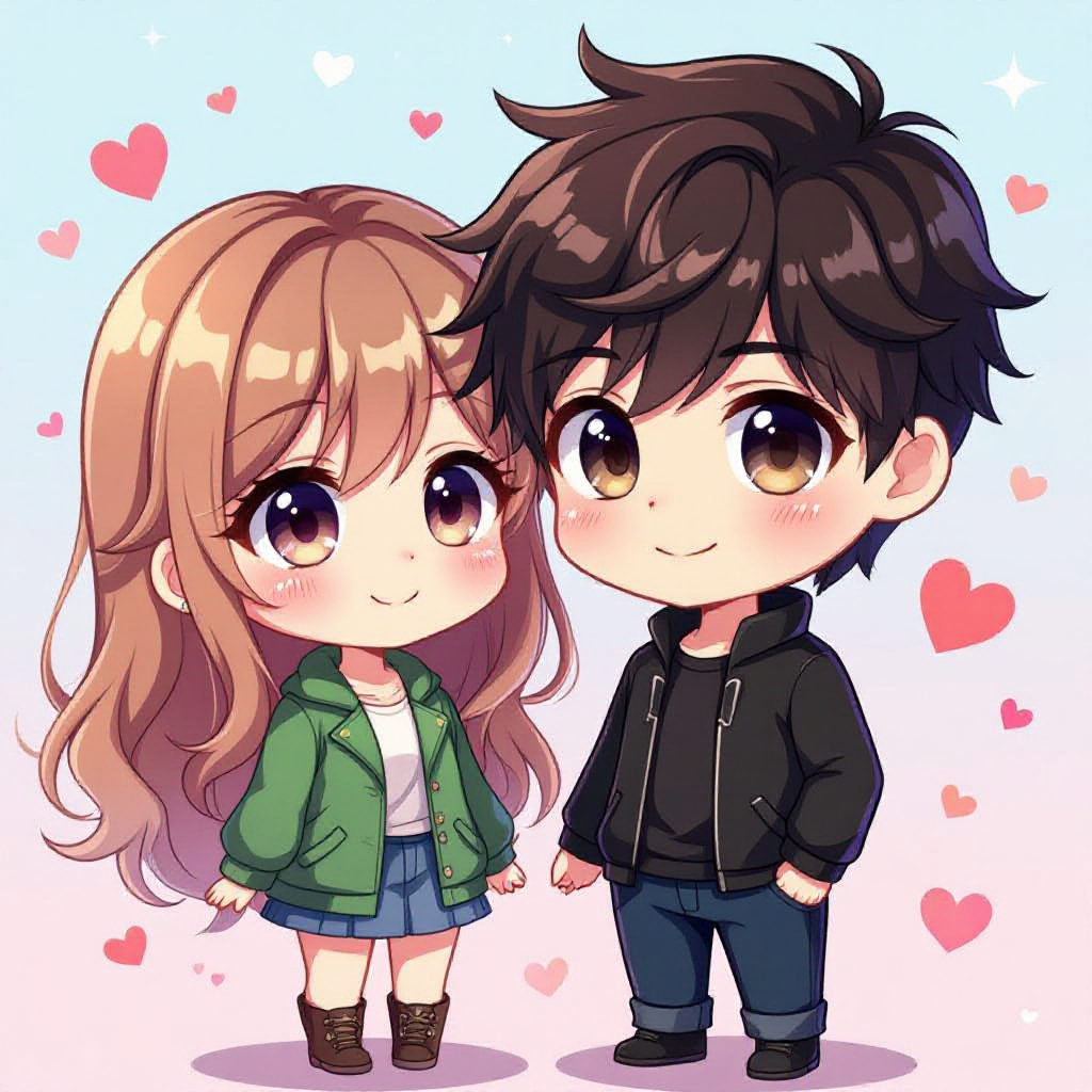 Bright colorful cartoon couple standing together with clean vector line art.