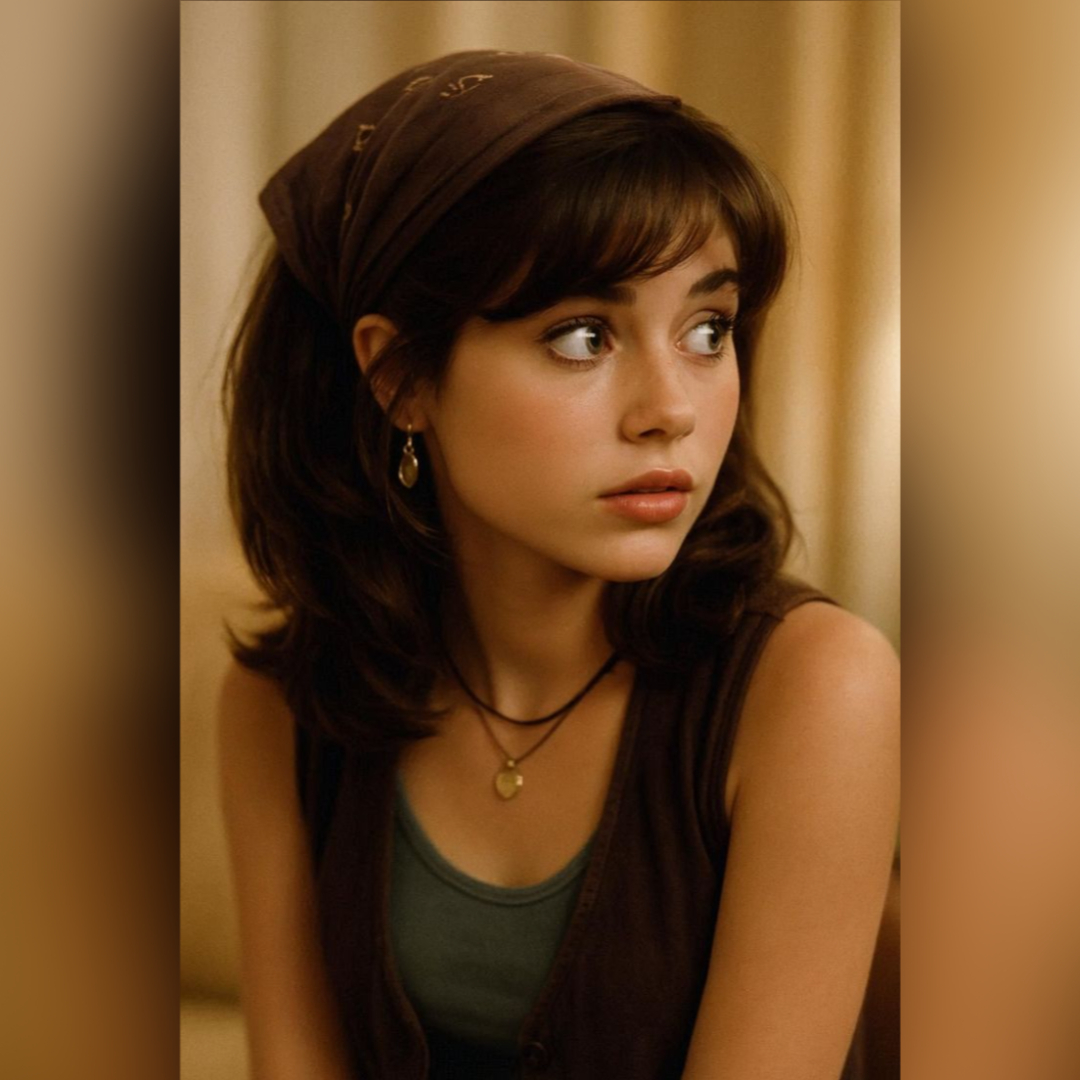 A beautiful woman with wide, big eyes.