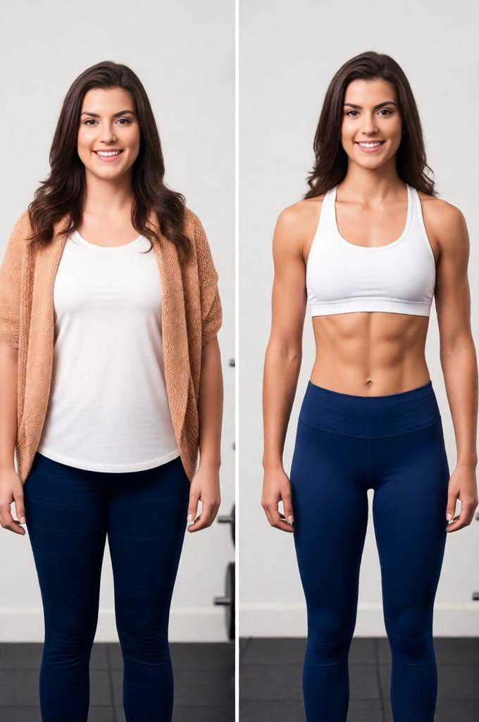 Fitness transformation before and after comparison.