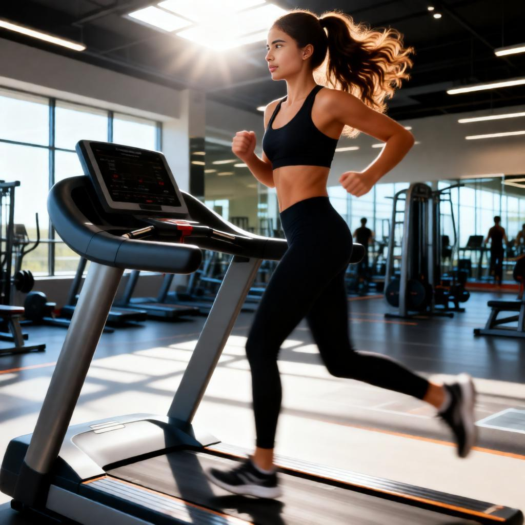 An athlete running on a treadmill in motion.