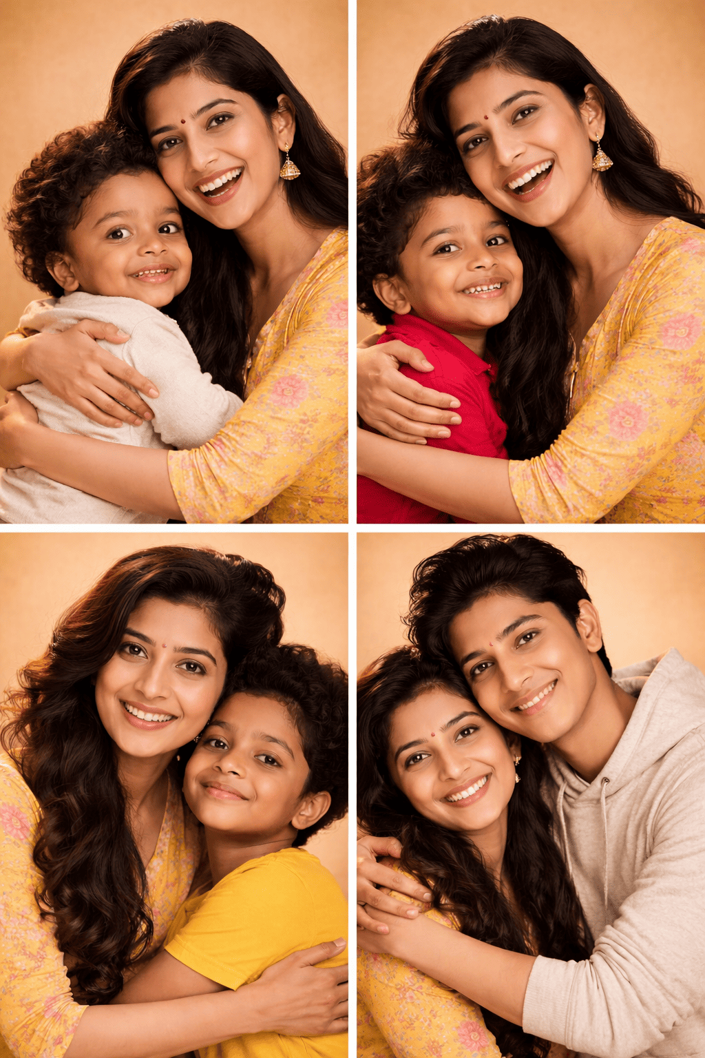 collage-style memory board with four frames of mother & son by capturing different stages of life.