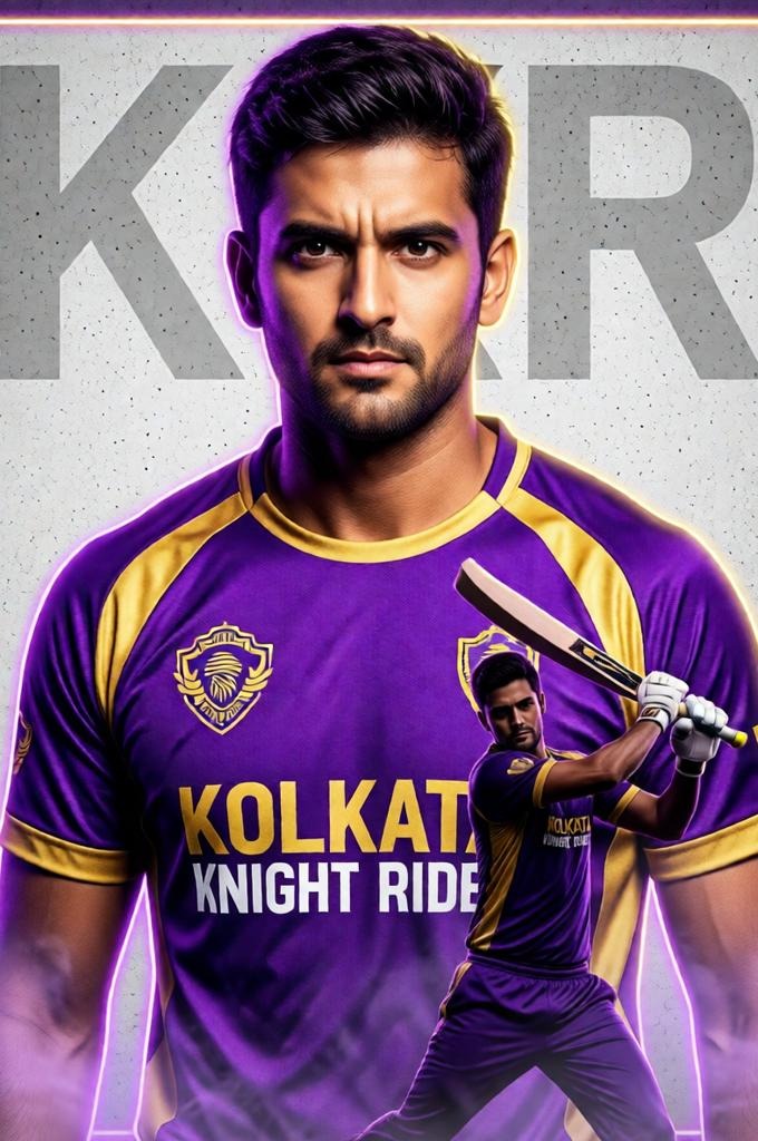 KKR fan portrait with cricket double exposure.