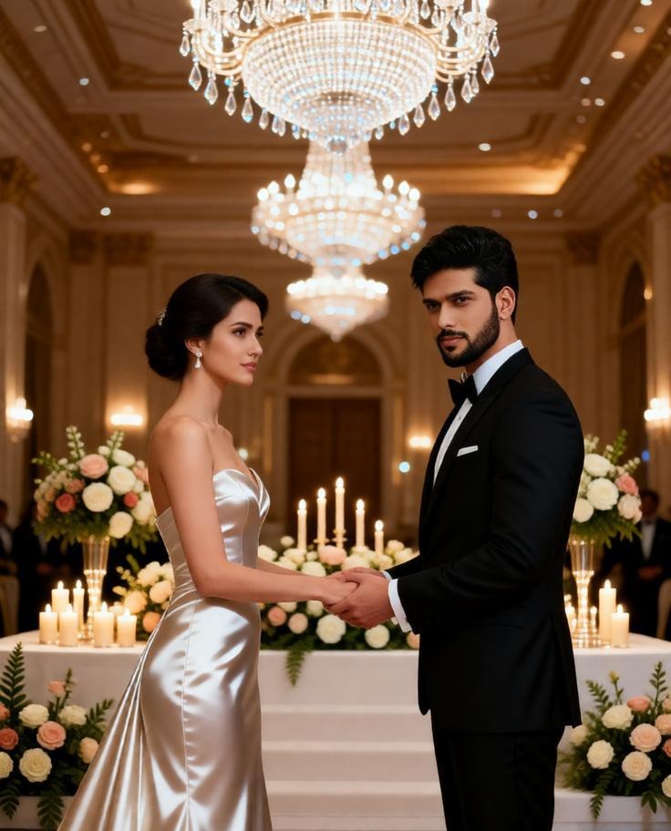 man and women Standing luxury ballroom wedding ceremony.