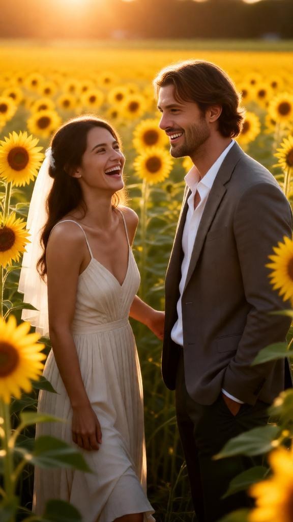 couple pre-wedding photoshoot in sunflower field.
