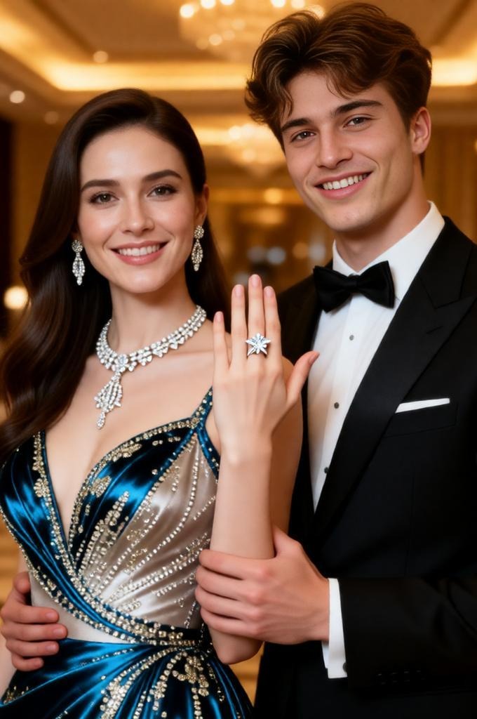 luxury engagement ring portrait of a couple.