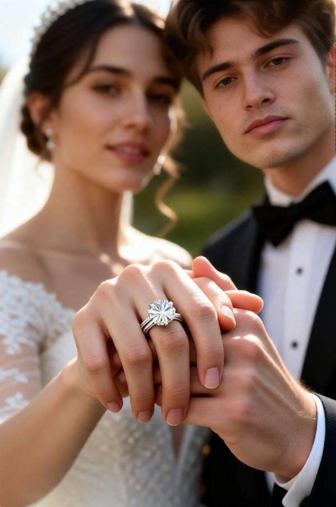 diamond engagement ring, close-up of a couple. 