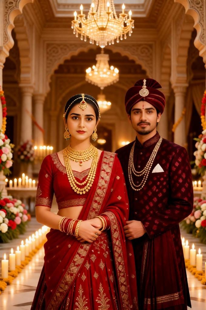 royal Indian palace wedding ceremony of a couple. 