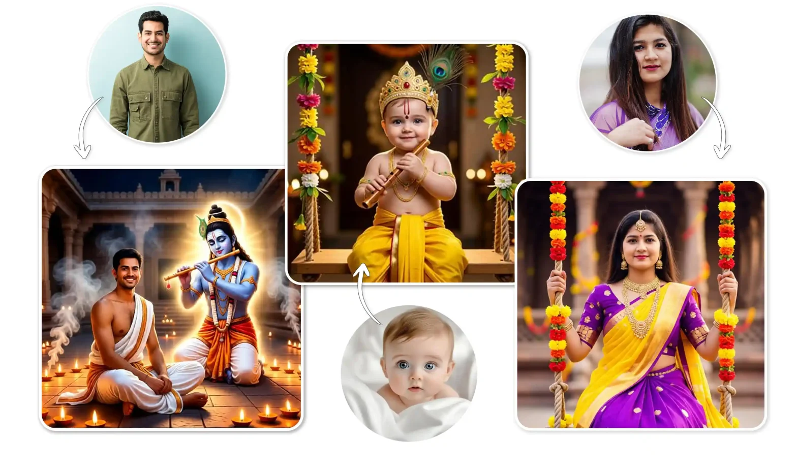 collage of different users gen erating krishna images on LightX
