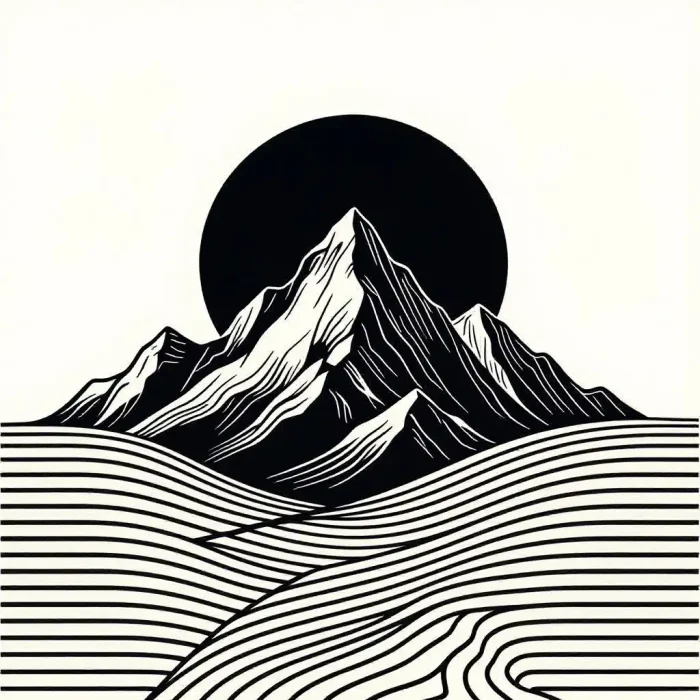 Minimal mountain line drawing t-shirt design.