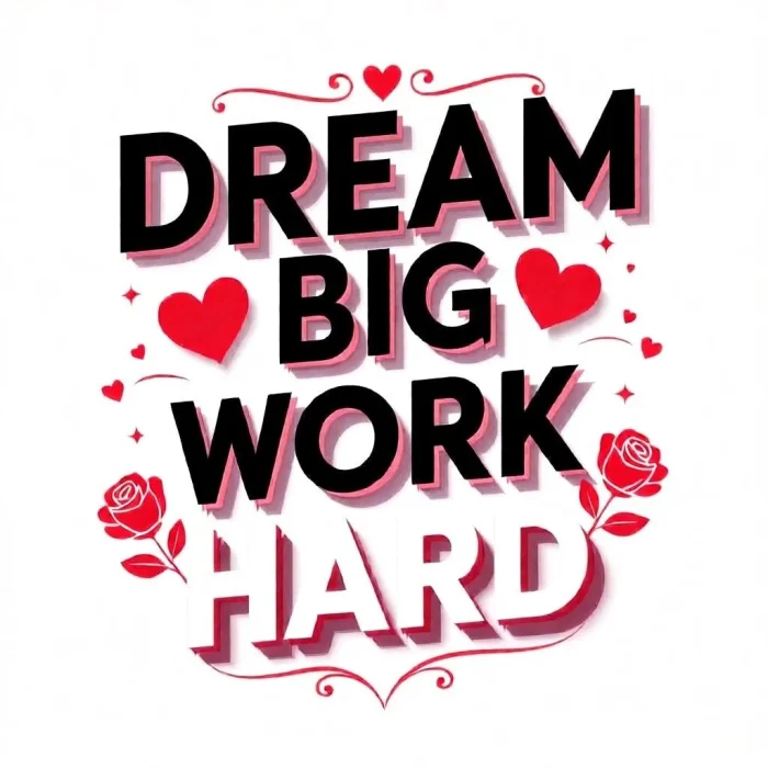 Dream big, work hard, modern typography design.