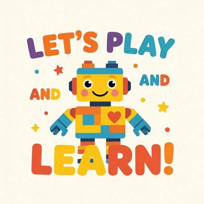 Toy robot made of colorful blocks, kids' t-shirt design