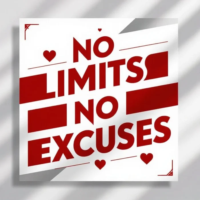 No limits, no excuses, stacked typography design.
