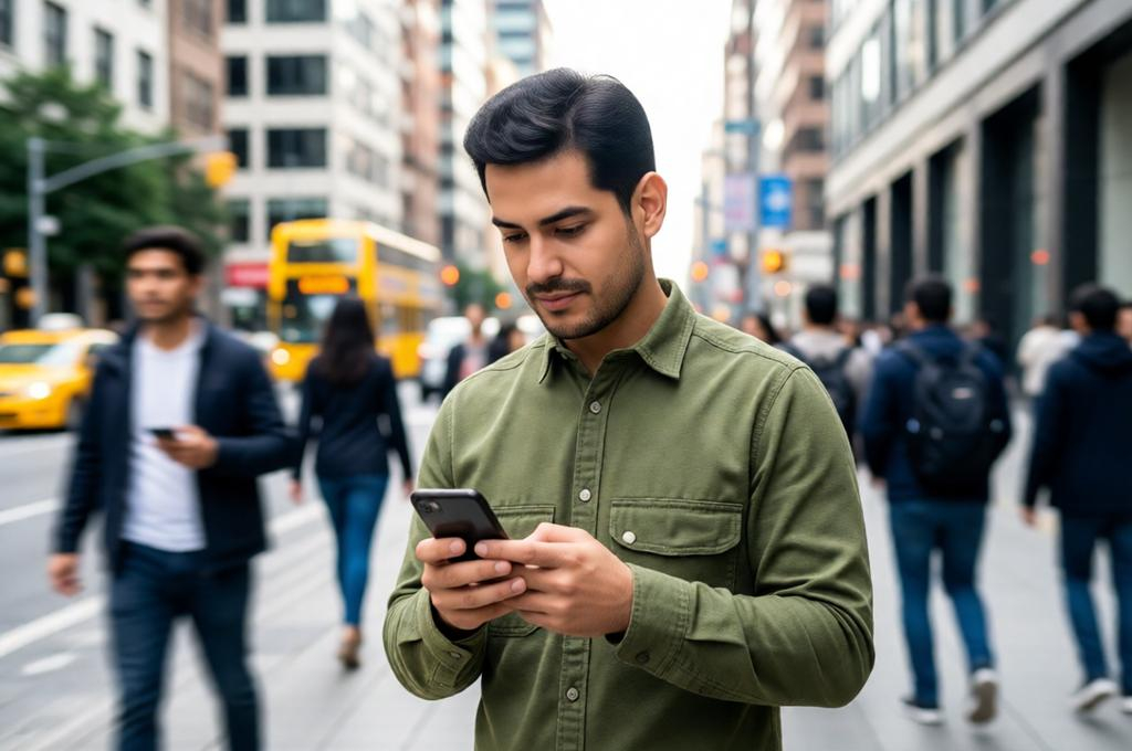 Man caught in a natural candid moment on a street, documentary feel, not posing, real energy