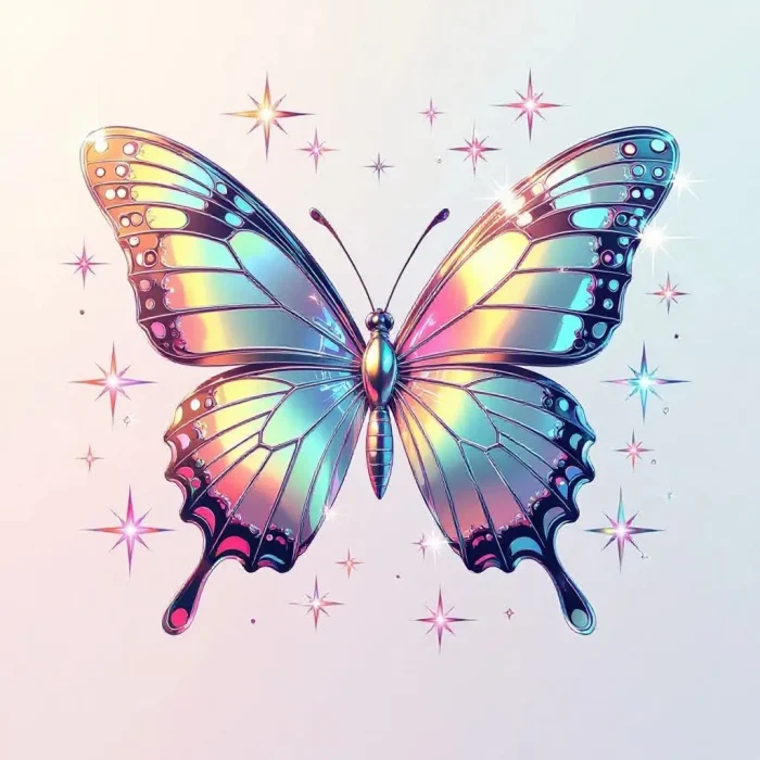 Chrome butterfly Y2K aesthetic t-shirt design.