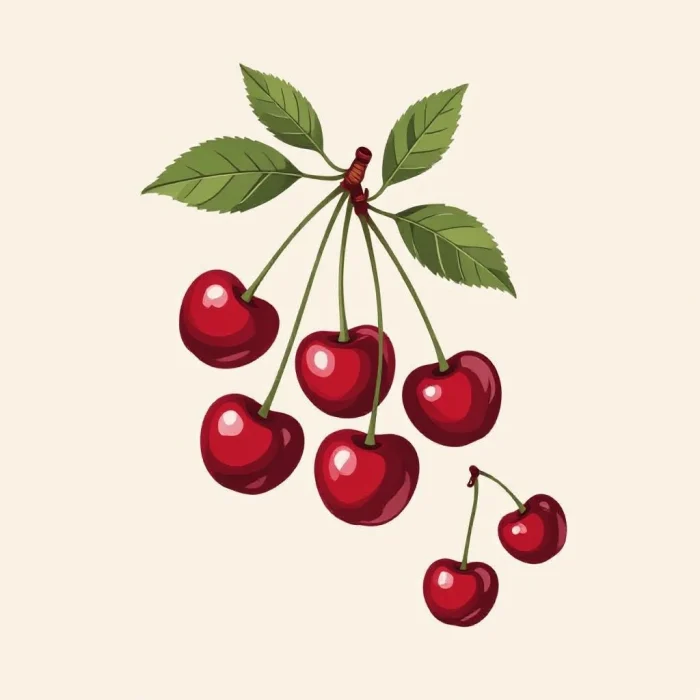Cute cartoon cherries with smiling faces, bright colors, and playful design for kids.