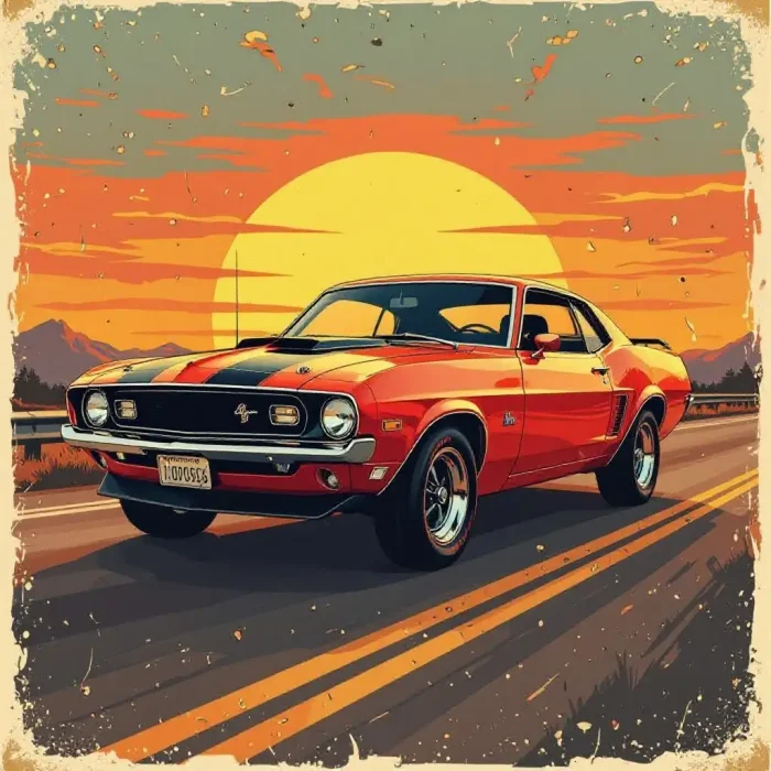 Classic muscle car highway vintage t-shirt design