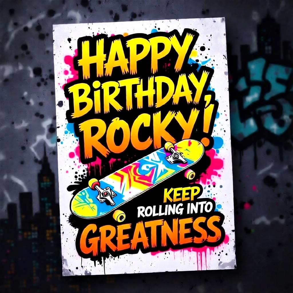 A Streetwear card with Concrete-textured paper with graffiti-style art. 