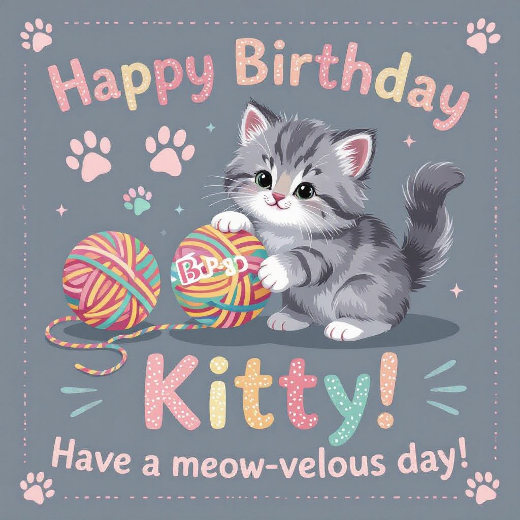 a cat-themed card with a fluffy cat in the background. 