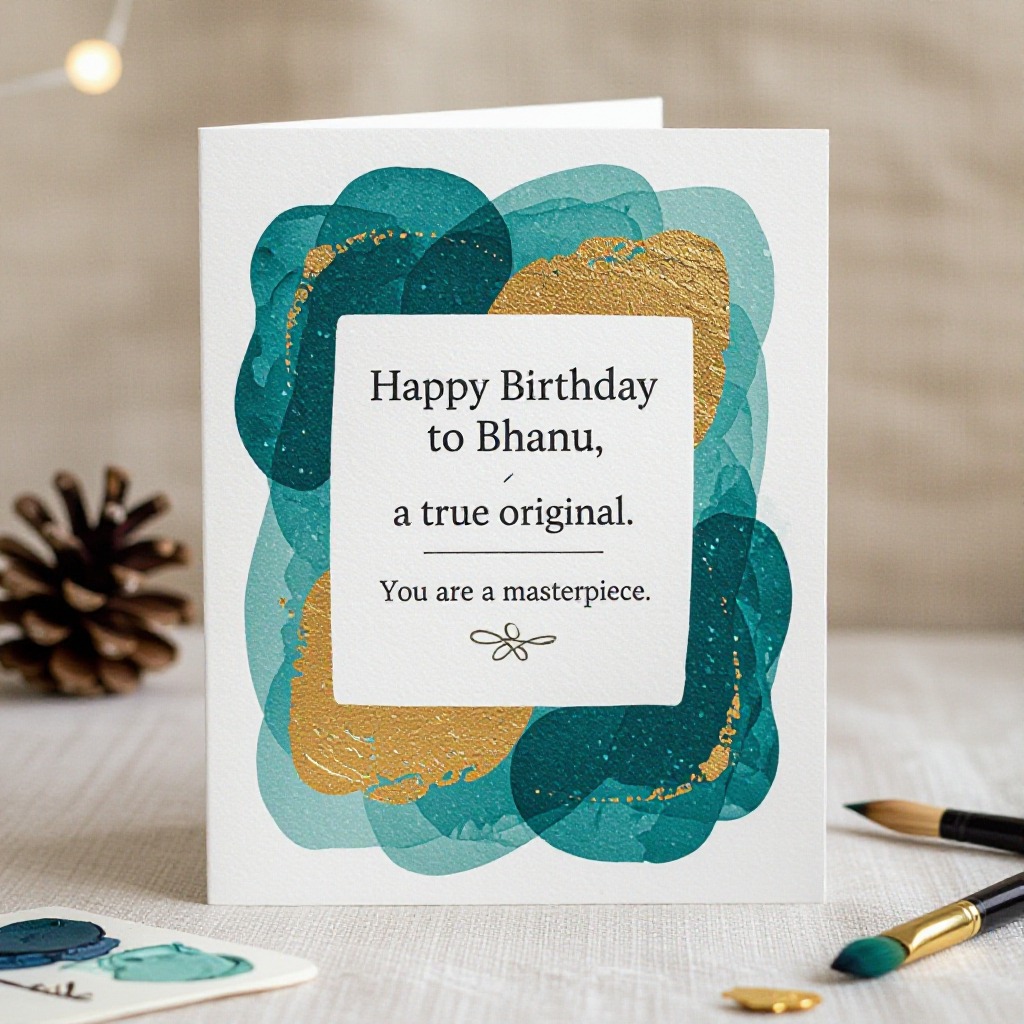 Abstract painterly card of teal & golden colour. 