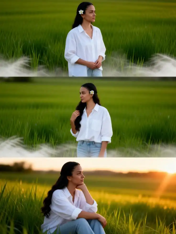 Countryside portrait collage with sunset lighting.