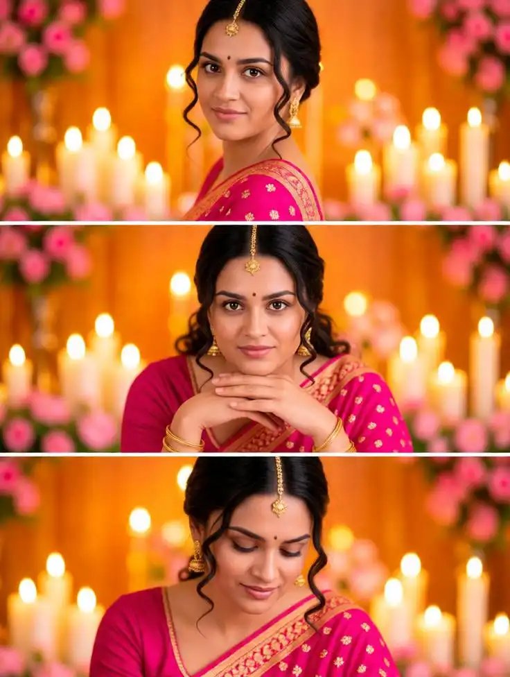 Luxury bridal collage in warm golden lighting.