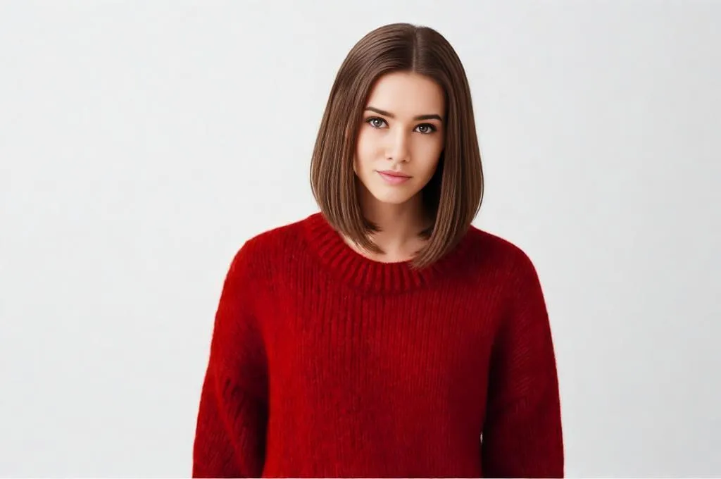 Person with sleek chin-length bob, sharp edges, smooth shine