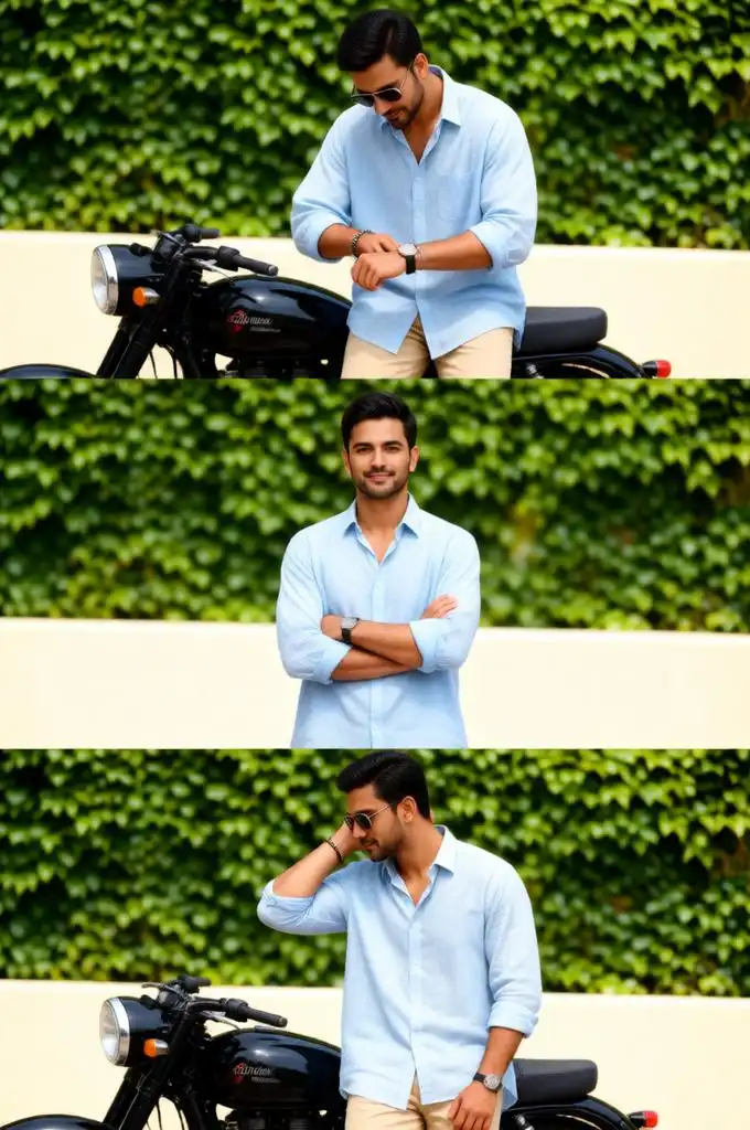 Stylish motorcycle portrait collage of a young man.