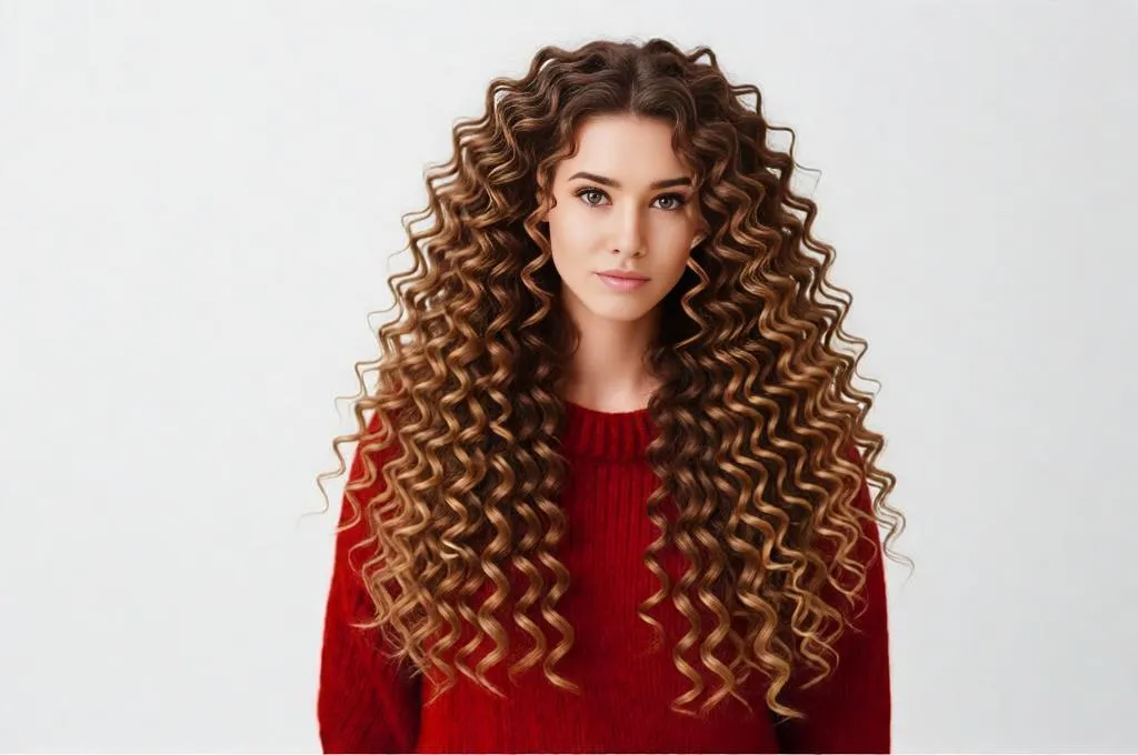 Person with long voluminous curls, defined shape
