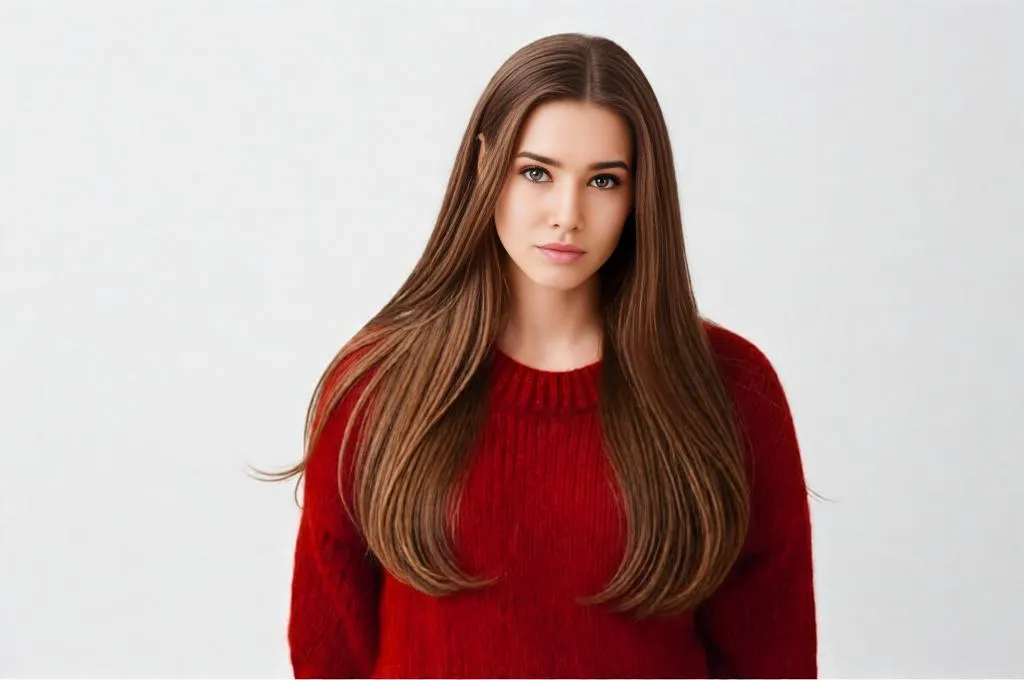 Person with long silky hair, slight bounce at ends