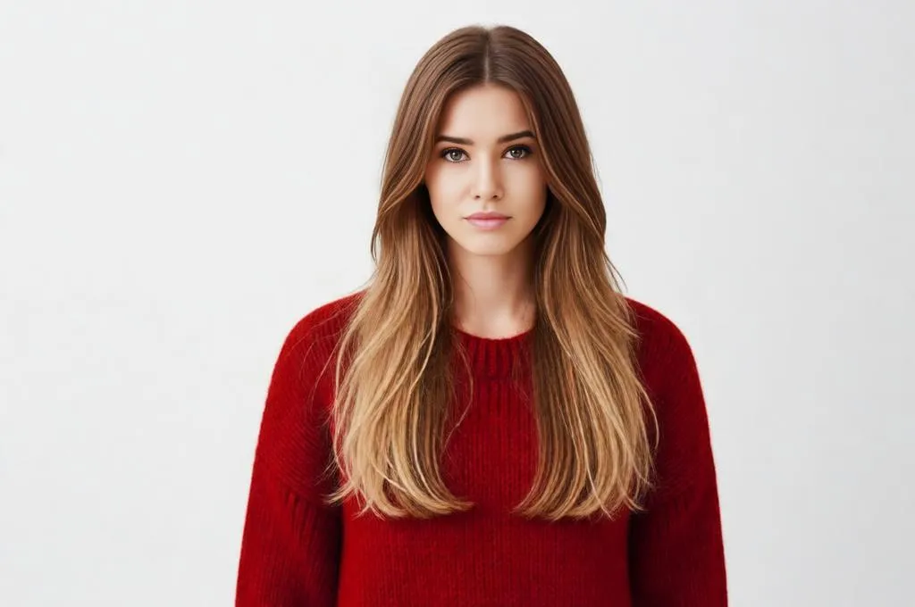 Person with long hair, face-framing layers